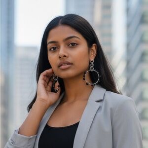 NWT Free people Brushed Silver Tone Black Stone Dangle Earrings